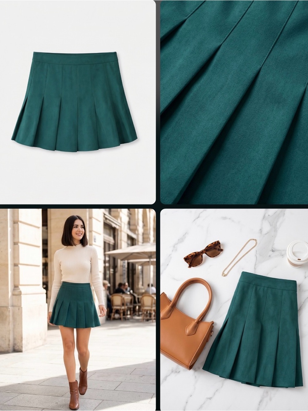 Pleated Mini Skirt in Teal - Women